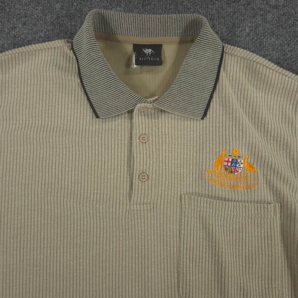 Australia Kangaroo Ribbed Polo Shirt Mens Large Beige Embroidered Souvenir